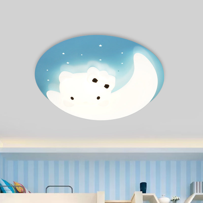 Crescent and Rabbit/Cat Flush Mount Lamp Kids Acrylic Child Room LED Ceiling Light Fixture in Pink/Blue