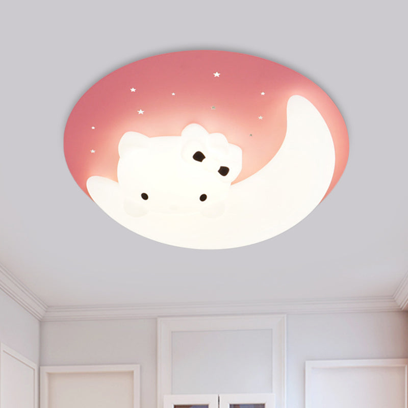 Crescent and Rabbit/Cat Flush Mount Lamp Kids Acrylic Child Room LED Ceiling Light Fixture in Pink/Blue