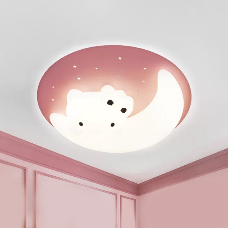 Crescent and Rabbit/Cat Flush Mount Lamp Kids Acrylic Child Room LED Ceiling Light Fixture in Pink/Blue