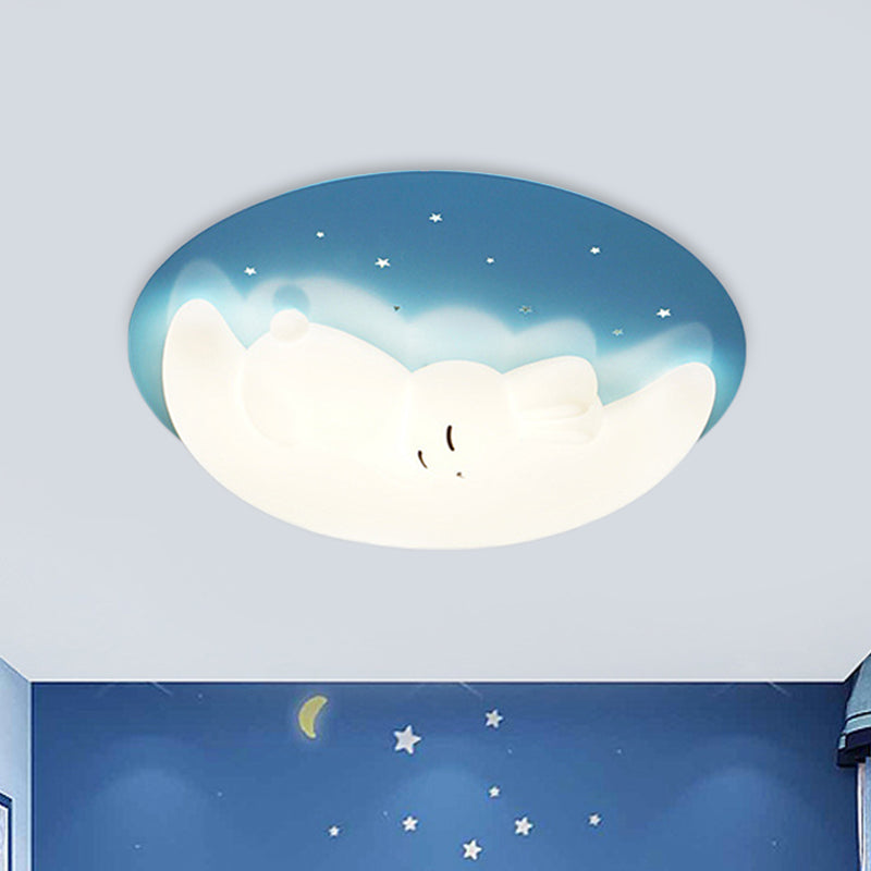 Crescent and Rabbit/Cat Flush Mount Lamp Kids Acrylic Child Room LED Ceiling Light Fixture in Pink/Blue