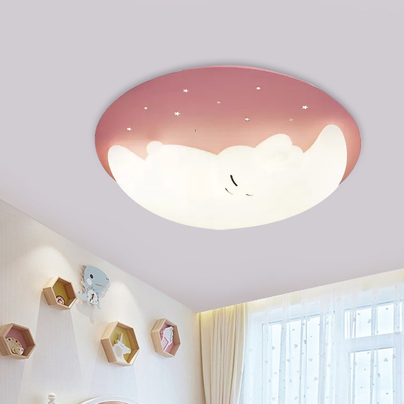 Crescent and Rabbit/Cat Flush Mount Lamp Kids Acrylic Child Room LED Ceiling Light Fixture in Pink/Blue