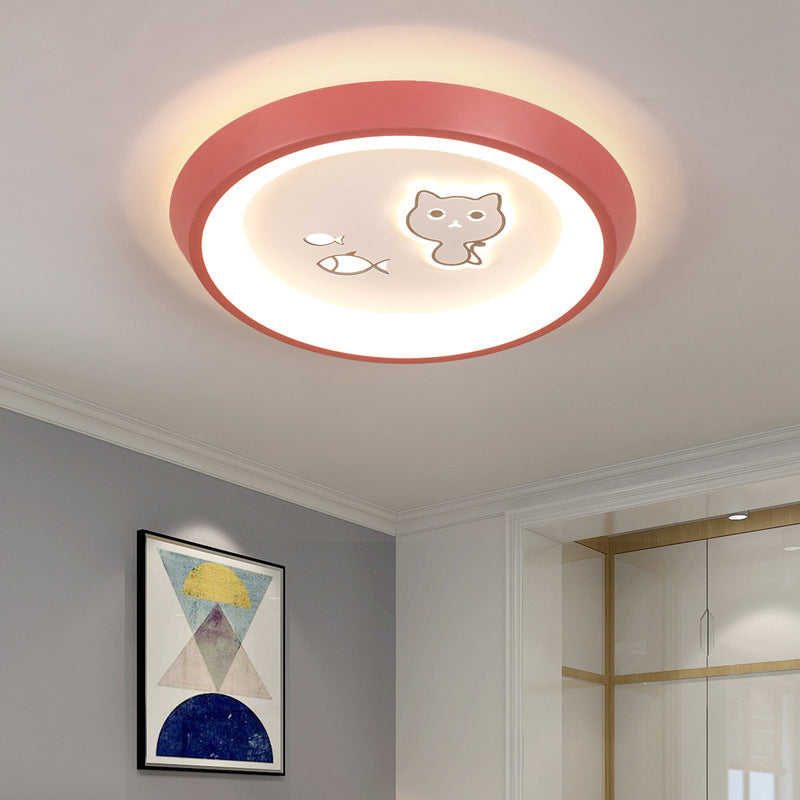 Ultrathin Ceiling Flush Light Cartoon Acrylic Kids Bedroom LED Flush Mounted Lamp in White with Flower/Moon/Fish Pattern