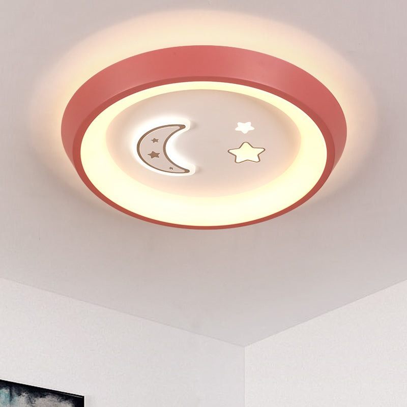 Ultrathin Ceiling Flush Light Cartoon Acrylic Kids Bedroom LED Flush Mounted Lamp in White with Flower/Moon/Fish Pattern