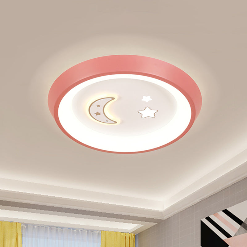 Ultrathin Ceiling Flush Light Cartoon Acrylic Kids Bedroom LED Flush Mounted Lamp in White with Flower/Moon/Fish Pattern