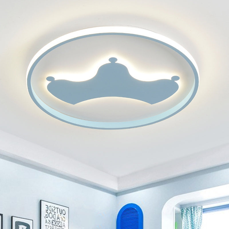 Kid Crown Ultra-Thin LED Flushmount Light Acrylic Bedroom Close to Ceiling Lighting Fixture in Pink/Blue