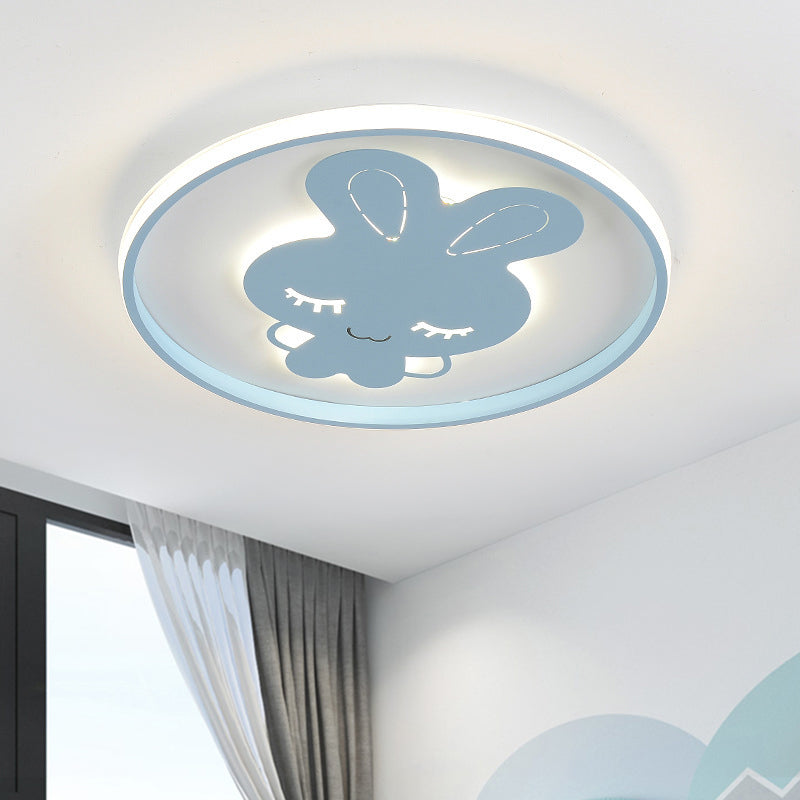 Rabbit/Butterfly Thin Flush Light Fixture Minimalist Iron Pink/Blue LED Ceiling Mount Lamp for Kids Bedroom