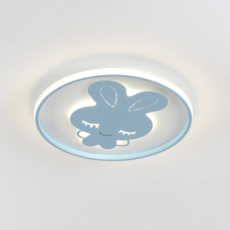 Rabbit/Butterfly Thin Flush Light Fixture Minimalist Iron Pink/Blue LED Ceiling Mount Lamp for Kids Bedroom