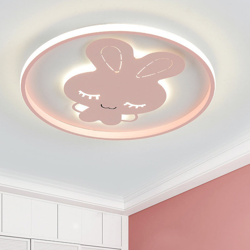 Rabbit/Butterfly Thin Flush Light Fixture Minimalist Iron Pink/Blue LED Ceiling Mount Lamp for Kids Bedroom