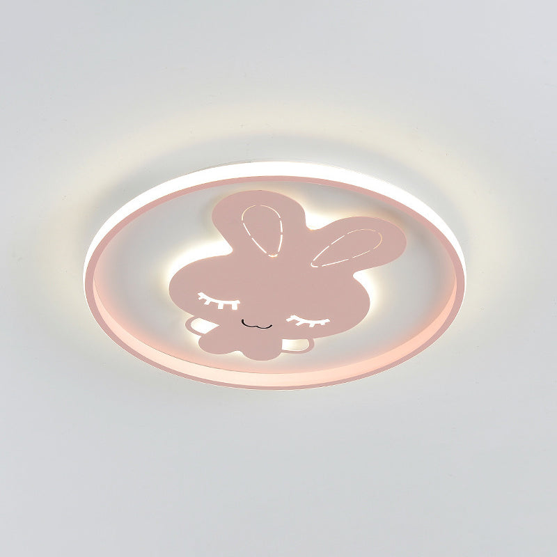 Rabbit/Butterfly Thin Flush Light Fixture Minimalist Iron Pink/Blue LED Ceiling Mount Lamp for Kids Bedroom