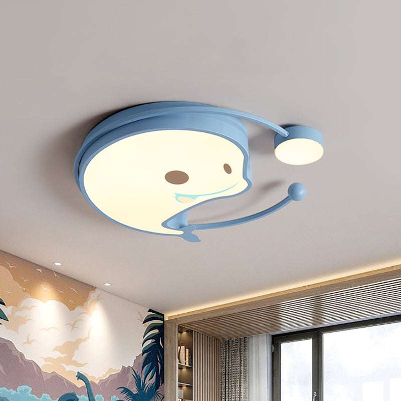 Dolphin Baby Room LED Flush Mount Acrylic Cartoon Close to Ceiling Lighting in Pink/White/Blue