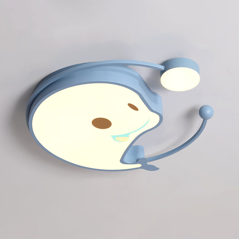 Dolphin Baby Room LED Flush Mount Acrylic Cartoon Close to Ceiling Lighting in Pink/White/Blue