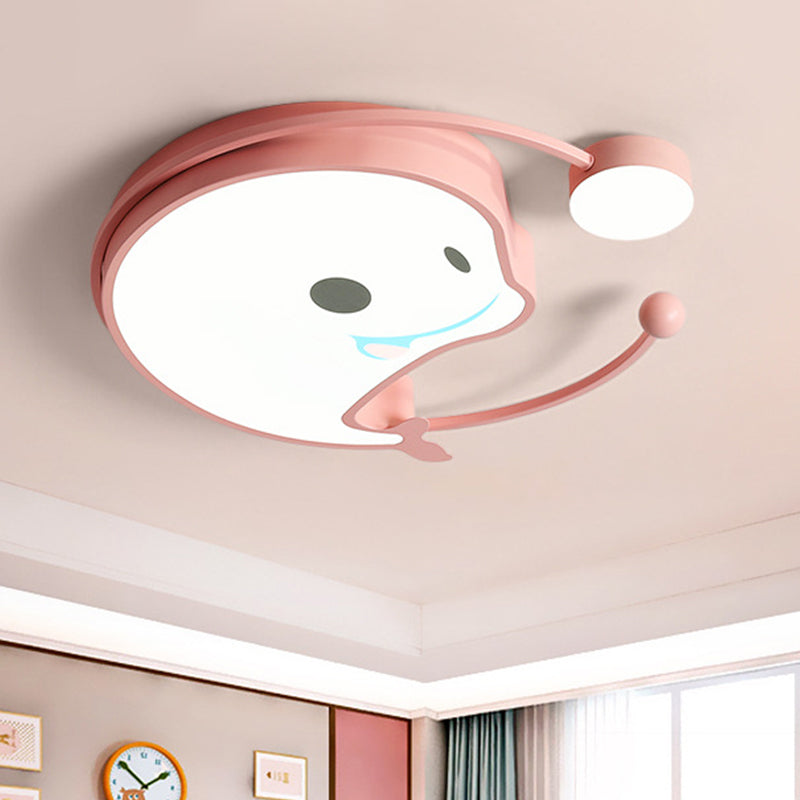 Dolphin Baby Room LED Flush Mount Acrylic Cartoon Close to Ceiling Lighting in Pink/White/Blue