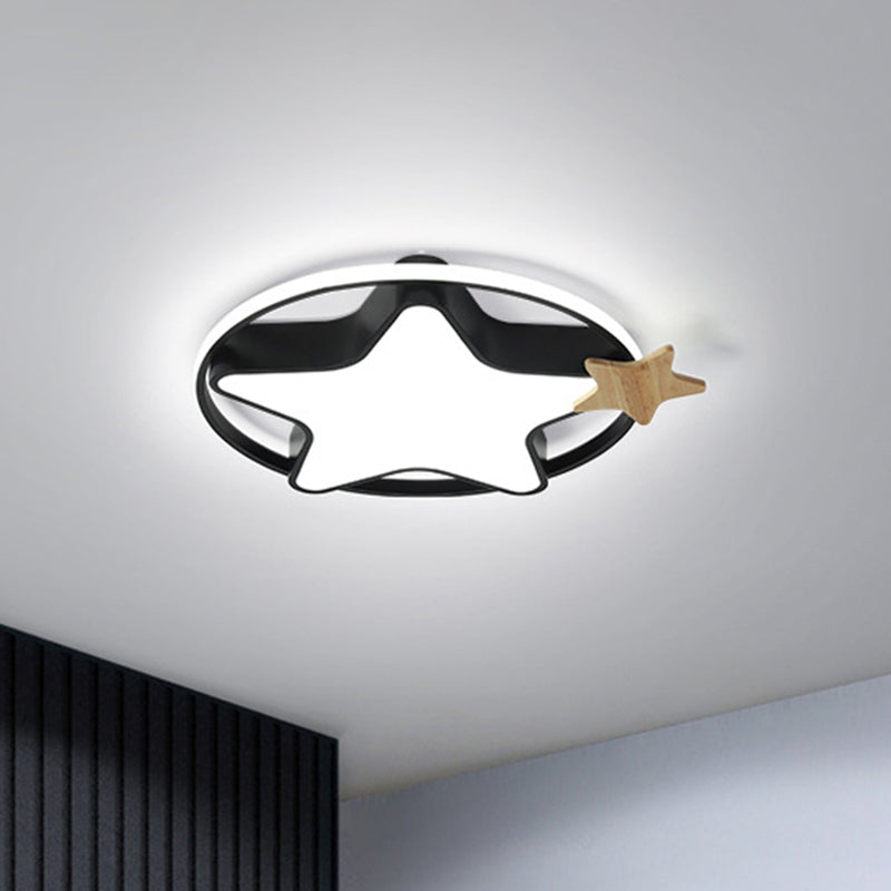 Pentagramme LED Flushmount Lampi Kid acrylique noir / gris et bois Flush Mount Plafond Plafond pour chambre