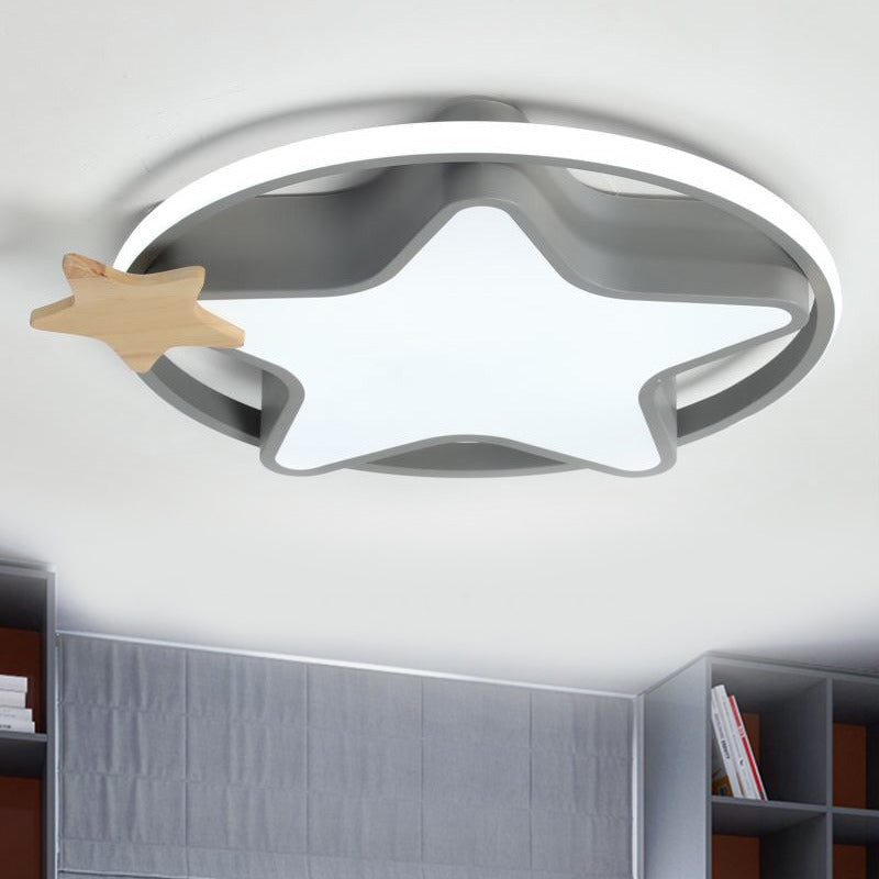 Pentagramme LED Flushmount Lampi Kid acrylique noir / gris et bois Flush Mount Plafond Plafond pour chambre