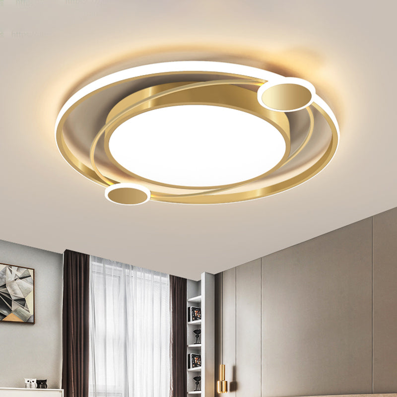 Gold Orbit Planet Ceiling Flush Light Kids Acrylic LED Flush Mount Fixture in Warm/White Light