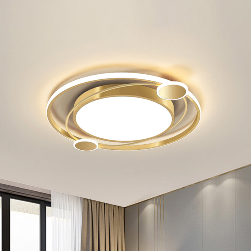 Gold Orbit Planet Ceiling Flush Light Kids Acrylic LED Flush Mount Fixture in Warm/White Light