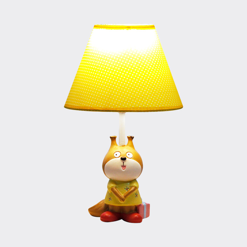 1 Head Study Room Reading Light Cartoon Red/Yellow Task Lamp with Dog Resin Base with Spots Fabric Shade