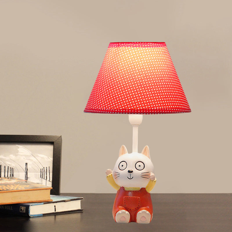 Cat Study Room Reading Lamp Resin 1 Head Cartoon Task Lighting in Red/Blue with Letter/Spots Shade