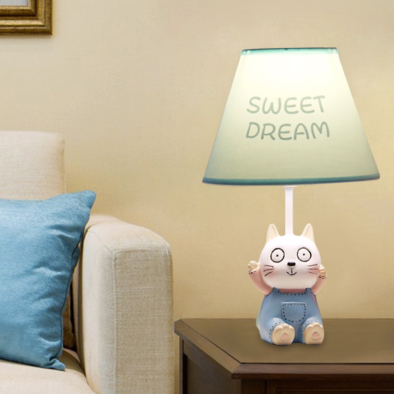 Cat Study Room Reading Lamp Resin 1 Head Cartoon Task Lighting in Red/Blue with Letter/Spots Shade