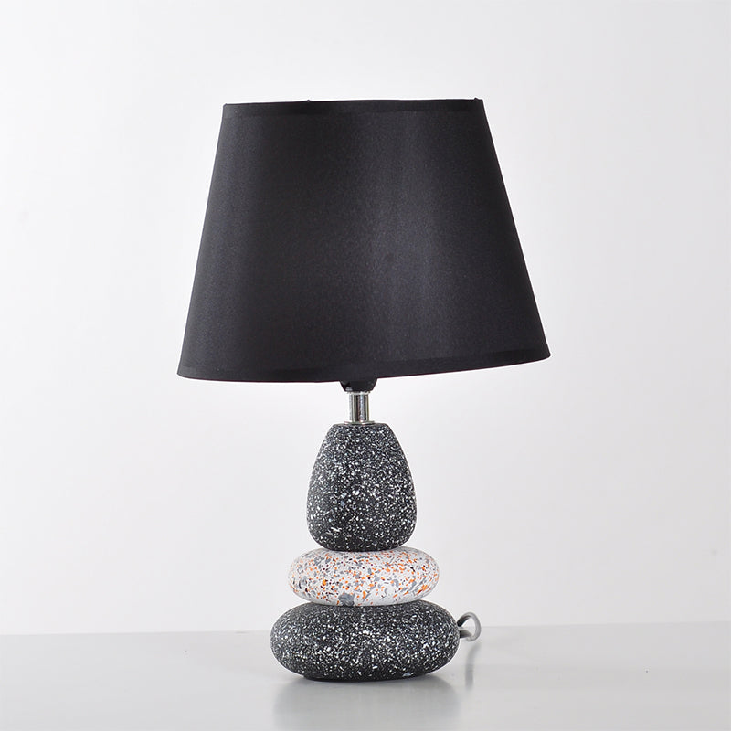 Ceramics Stone Shape Night Light Modernist LED Night Table Lamp in Black/Grey with Fabric Shade