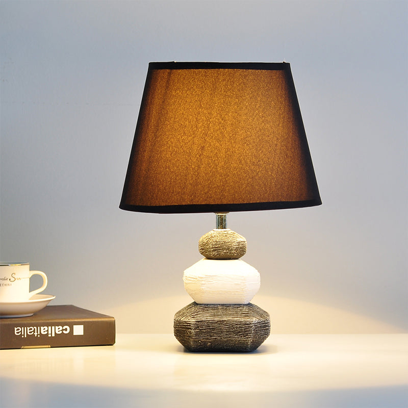 Stone Shape Nightstand Light Modernism Ceramics 1 Light Bedroom Fabric Table Lamp in Black/Grey and White