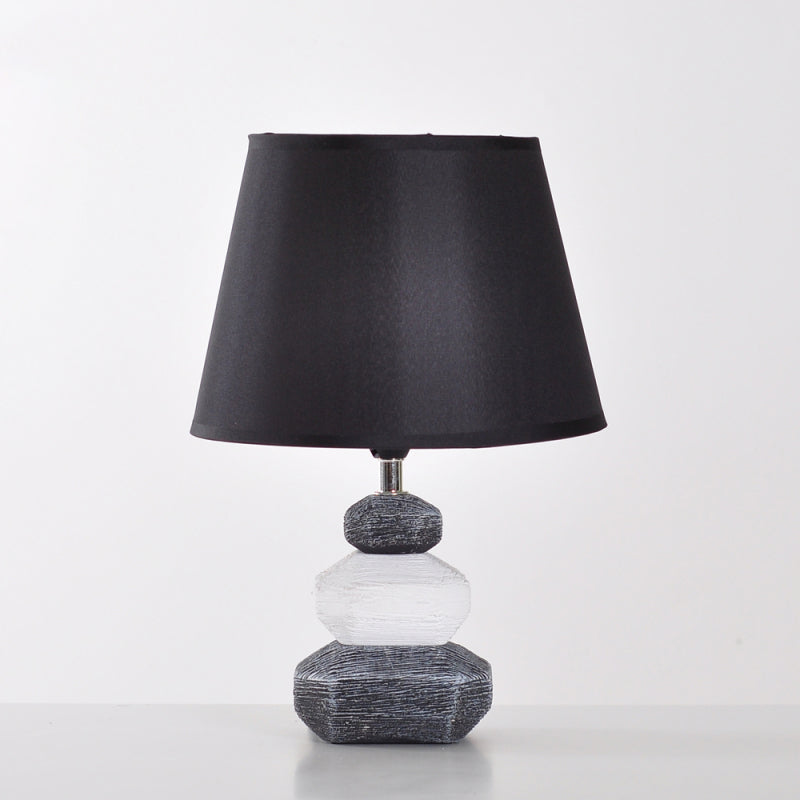 Stone Shape Nightstand Light Modernism Ceramics 1 Light Bedroom Fabric Table Lamp in Black/Grey and White