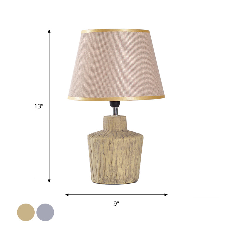 Grey/Yellow Finish Jar-Shape Night Table Light Modern 1 Head Ceramics Night Lamp with Barrel Fabric Shade