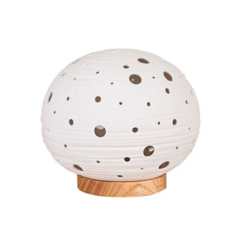 1 Head Bedroom Night Table Light Contemporary White Desk Lamp with Laser-Cut Ball Ceramics Shade