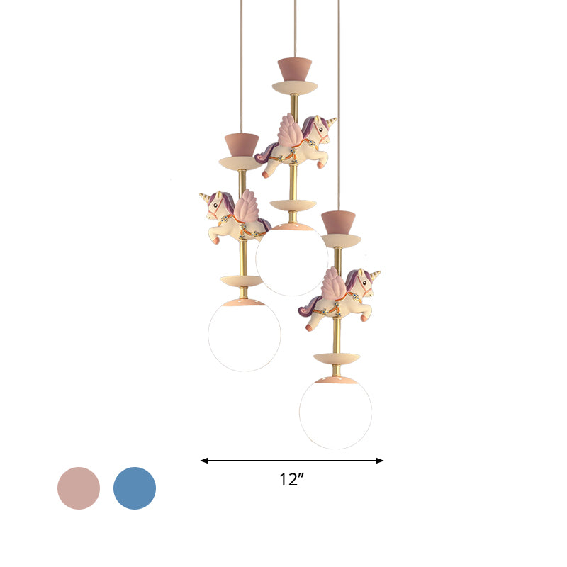 Globe slaapkamer hangend plafond lichtglas 3/5 koppen cartooncluster hanger in roze/blauw