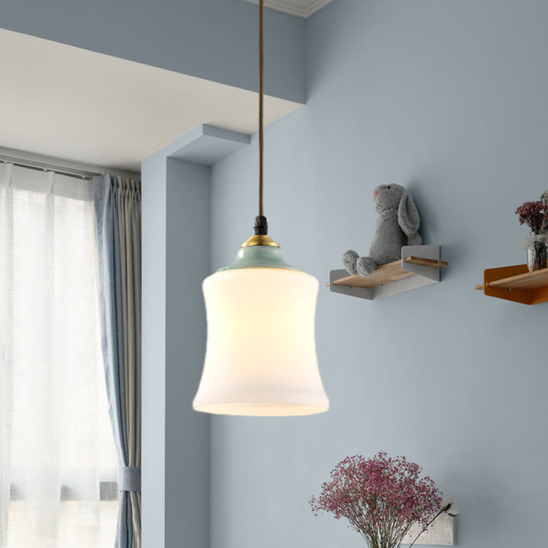 1 Leichte Tulpe/Glocken -Anhängerlampe Traditionelle weiße Glashängeleuchte mit Keramikoberteil für das Restaurant