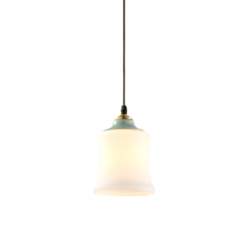 1 Leichte Tulpe/Glocken -Anhängerlampe Traditionelle weiße Glashängeleuchte mit Keramikoberteil für das Restaurant