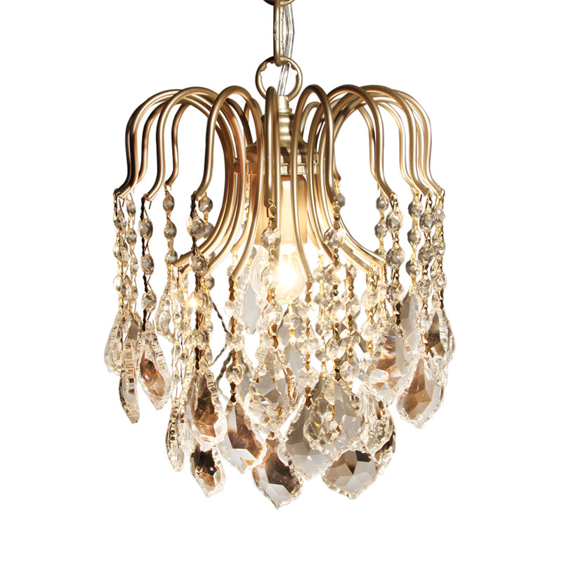 Antiqued Gold 1 Bulb Pendant Lighting Countryside Crystal Draped Hanging Ceiling Light