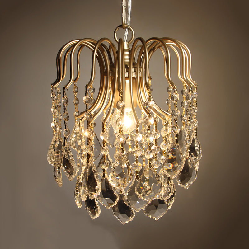 Luce a ciondolo in lampadina in oro anticato a 1 lampadina Crystal Draped Apped Coffone Light