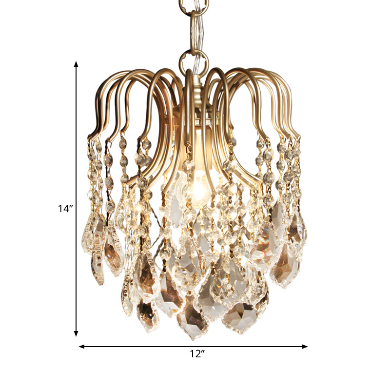 Antiqued Gold 1 Bulb Pendant Lighting Countryside Crystal Draped Hanging Ceiling Light