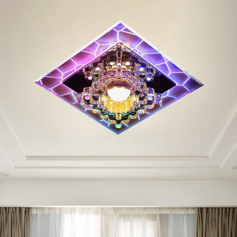 LED Ceiling Light Flush Mount Contemporary Corridor Flushmount with Flower Clear Crystal Shade, White/Multi Color Light