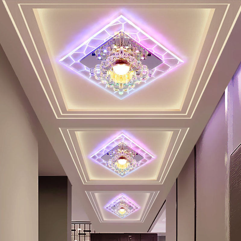 Led plafondlichtspoeling Mount Contemporary Corridor Flushmount met bloem heldere kristalschaduw, wit/multi -kleurenlicht