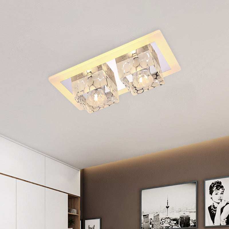 Crystal double carré flushmount Minimaliste LED Corridor Plafond Mont à chromage avec motif de points, lumière chaude / blanche