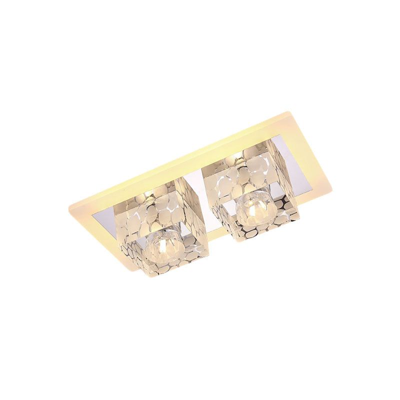 Crystal Double Square Flushmount Minimalist LED Corridor Ceiling Flush Mount in Chrome with Dot Pattern, Warm/White Light