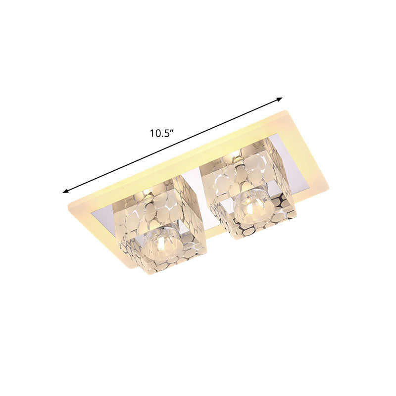 Crystal Double Square Flushmount Minimalist LED Corridor Ceiling Flush Mount in Chrome with Dot Pattern, Warm/White Light