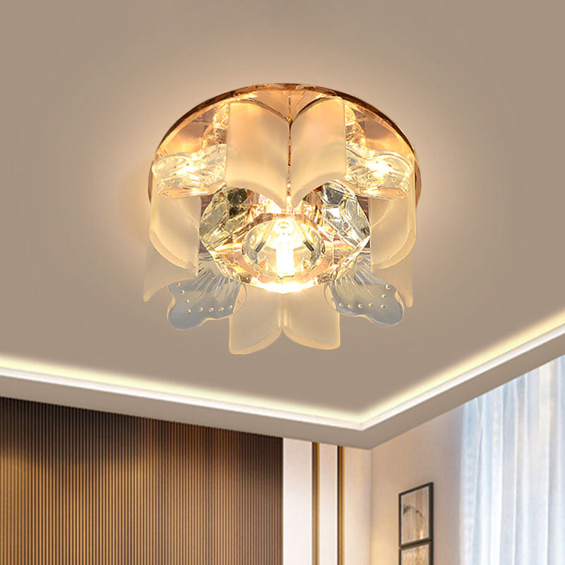 LED Petal Flush Mount Spotlight Modern Blue/Gold/Tan Finish Clear Crystal Ceiling Flush with Wavy Panel