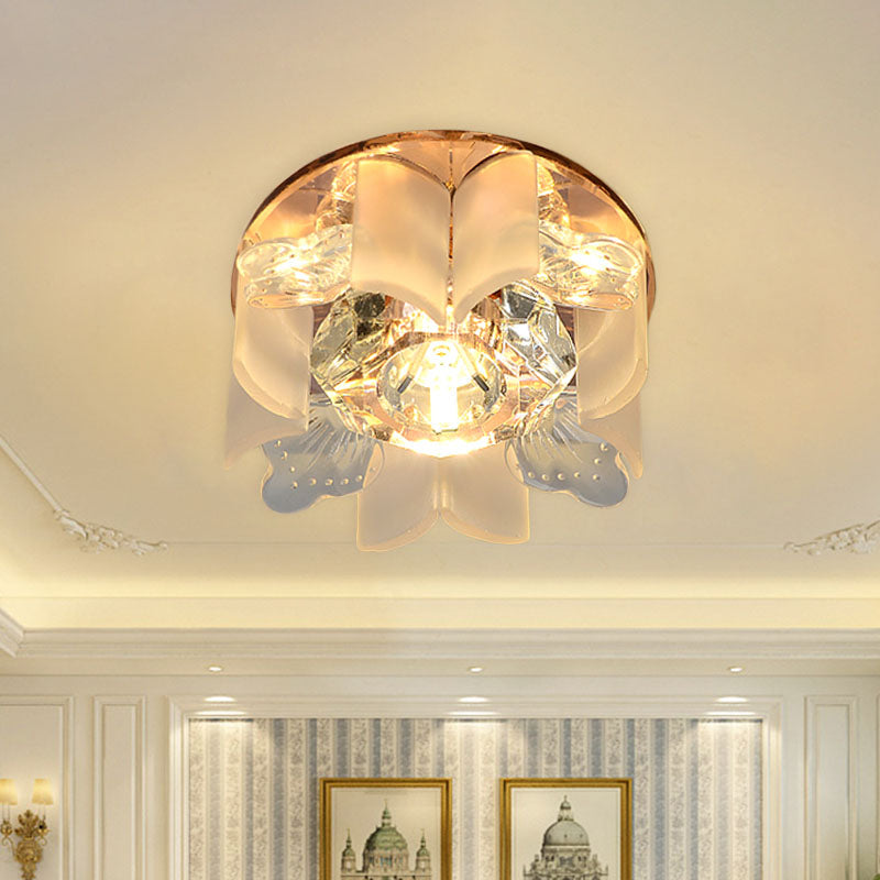 LED Petal Flush Mount Spotlight Modern Blue/Gold/Tan Finish Clear Crystal Ceiling Flush with Wavy Panel