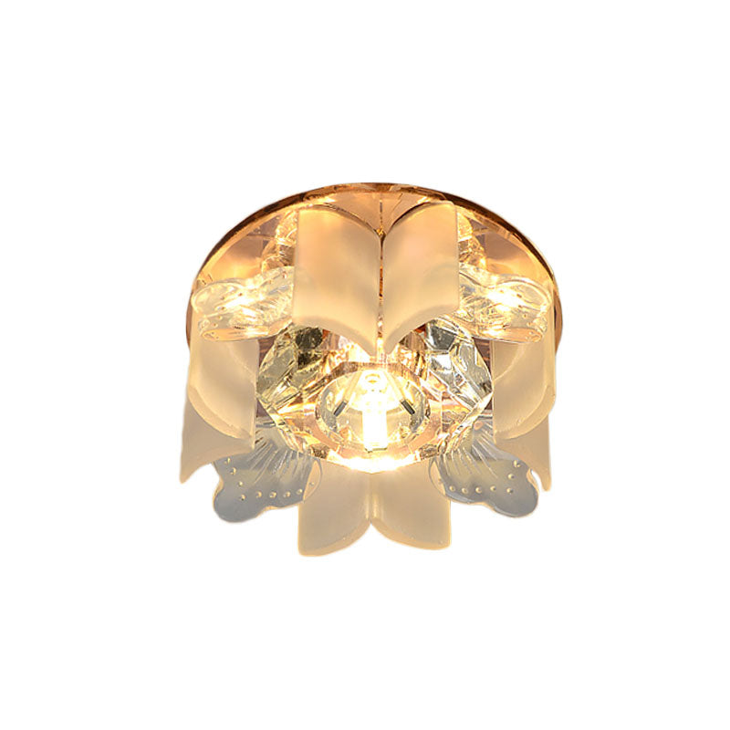 LED Petal Flush Mount Spotlight moderne bleu / or / bronzage finition claire plafond en cristal rince avec panneau ondulé