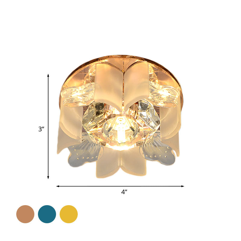 LED Petal Flush Mount Spotlight moderne bleu / or / bronzage finition claire plafond en cristal rince avec panneau ondulé