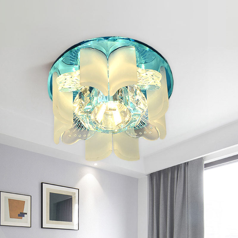 LED Petal Flush Mount Spotlight Modern Blue/Gold/Tan Finish Clear Crystal Ceiling Flush with Wavy Panel