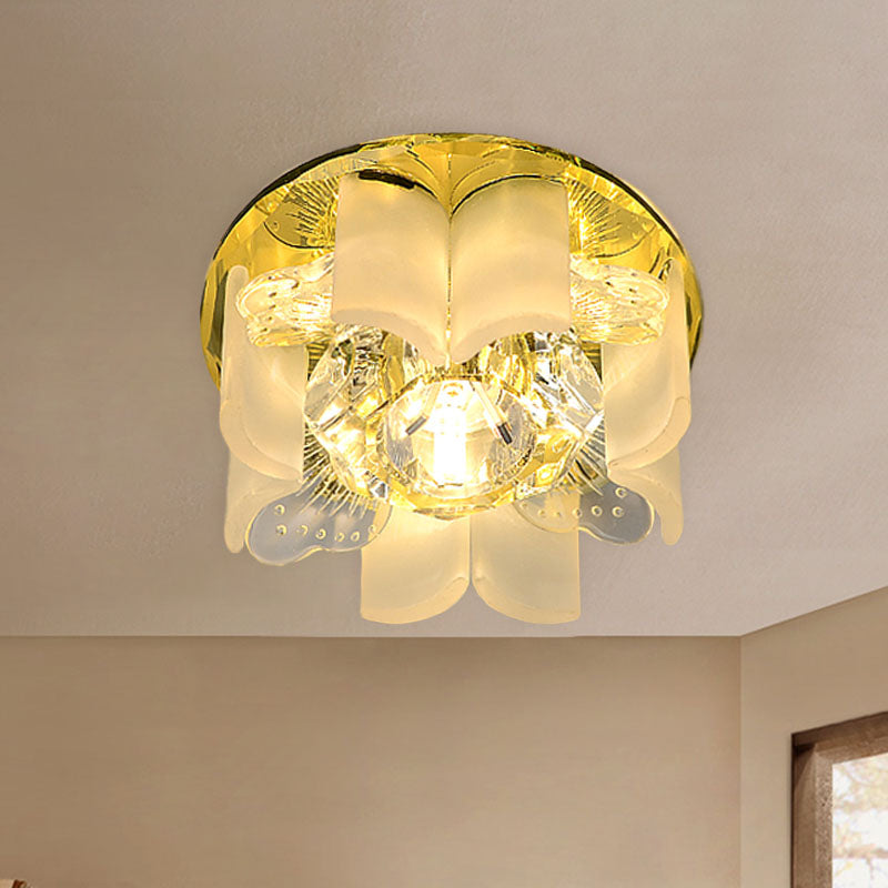 LED Petal Flush Mount Spotlight Modern Blue/Gold/Tan Finish Clear Crystal Ceiling Flush with Wavy Panel