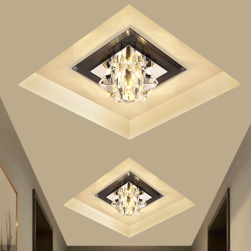 LED Flush Mount Modernisme Diamond Crystal transparent près du plafond en noir avec panneau carré