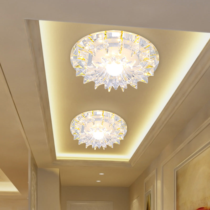 LED Flush Mount de plafond couloir minimaliste avec une nuance de cristal clair floral en lumière chaude / blanc / multi-couleurs