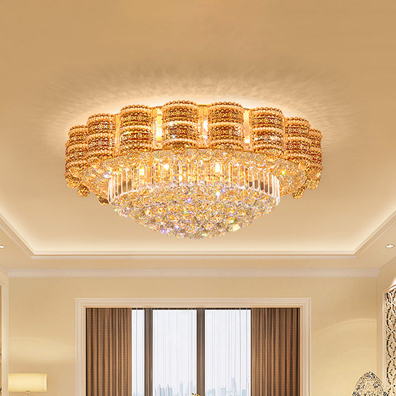 7-Bulb Blossom Flush Ceiling Light Minimal Gold Finish Crystal Ball Flush Mount Lighting Fixture