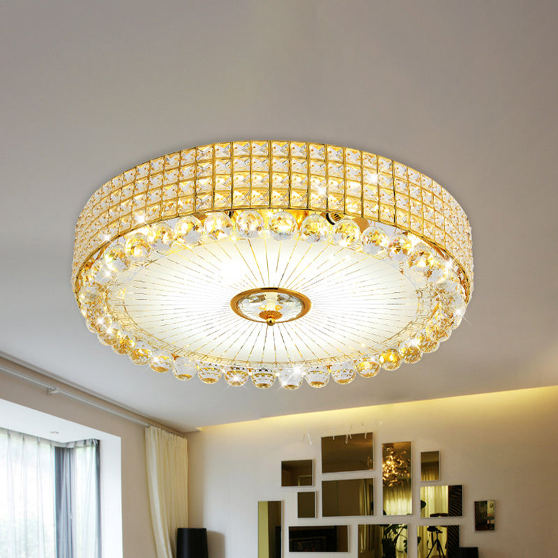 Round Inserted Crystal Flush Light Contemporary 16"/24" Wide LED Bedroom Close to Ceiling Lamp in Silver/Gold