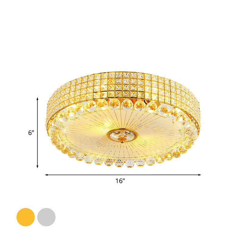 Round Inserted Crystal Flush Light Contemporary 16"/24" Wide LED Bedroom Close to Ceiling Lamp in Silver/Gold